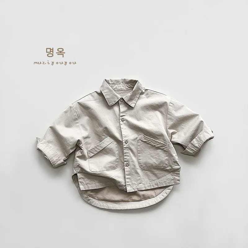 HZMY-Prefer  어린이 한국 스타일 셔츠 코트, 레트로 쉬운 매칭 상의, 트렌디 아동복, 남아 및 여아, 봄, 2024