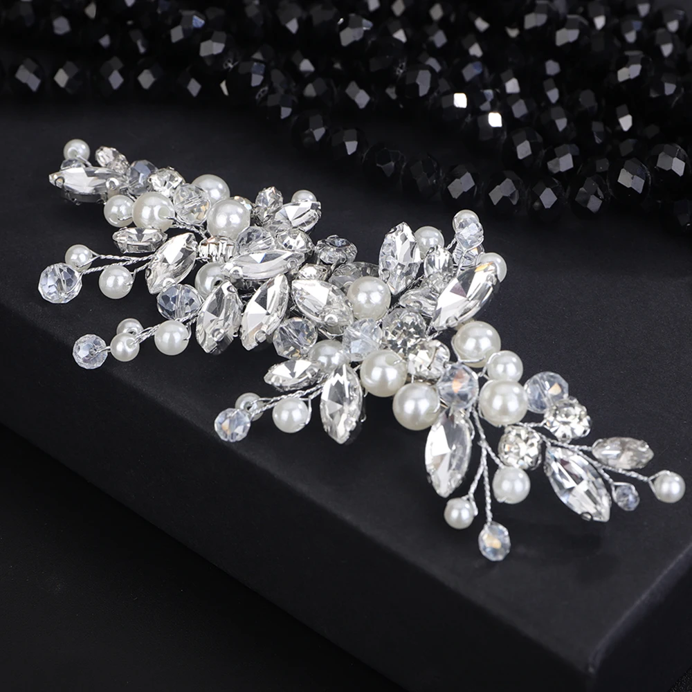 Bridal Hair Accessories Hair Accessories Women Rhinestone Pearl Bridal Hair Clips Silver Crystal Wedding Hair Piece Accessories Bride Headwear Jewelry Bridesmaid Tiaras