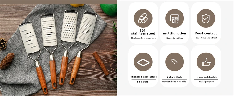 LMETJMA Cheese Grater with Natural Wood Lemon Handle Stainless Steel Zester Grater Kitchen Citrus Zester Tool For Ginger JT259