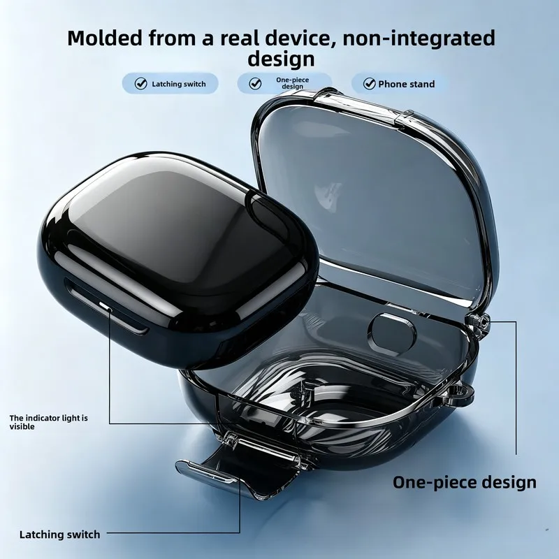 Protective Earphone Case with Lock Buckle & Stand, Includes Cleaning Tool