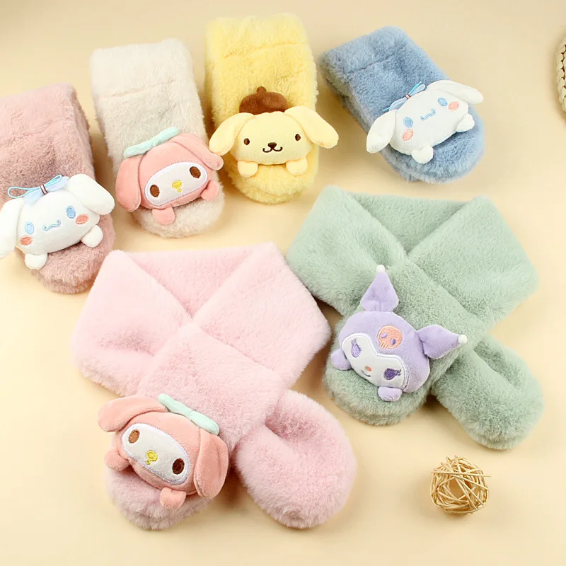 

Новый детский шарф Kawaii Mymelody Kuromi Cinnamoroll Sanrio осень-зима плюшевый мультяшный утепленный шарф