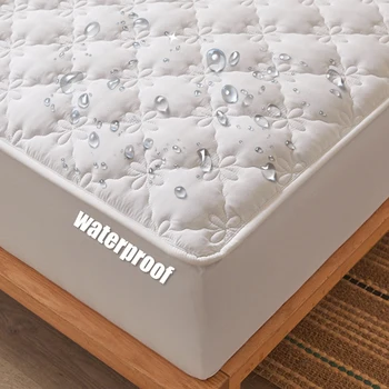 Housse de matelas imperméable, drap-housse, épais, silencieux, antidérapant, motif floral matelassé, niveau de sécurité maternel et enfant 1