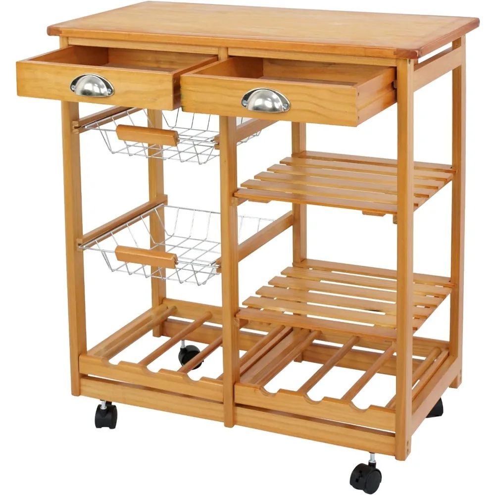Nova Microdermabrasion Rolling Kitchen Island with Storage and Utility Wood Tabletop, Wood Mobile Kitchen Island Serving Cart