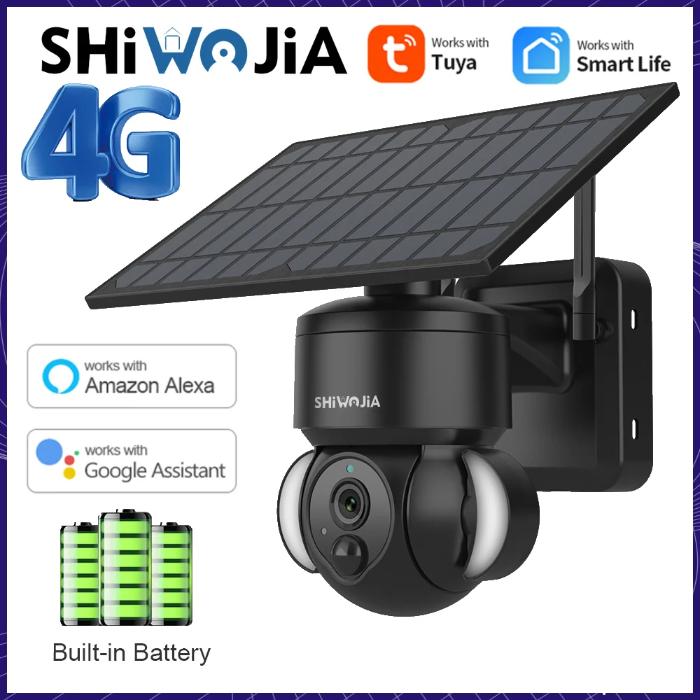SHIWOJIA 4G Tuya 3MP камера безопасности солнечное Видеонаблюдение CCTV защита PTZ наружная