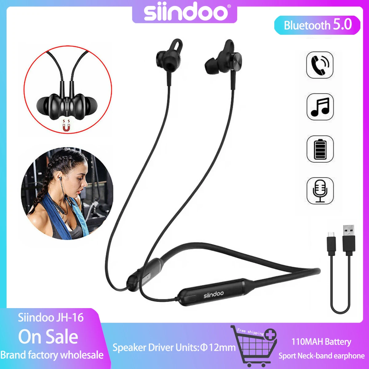 Auriculares Bluetooth V5.0, auriculares para correr con 16 horas de  reproducción, auriculares deportivos inalámbricos estéreo HD con  auriculares