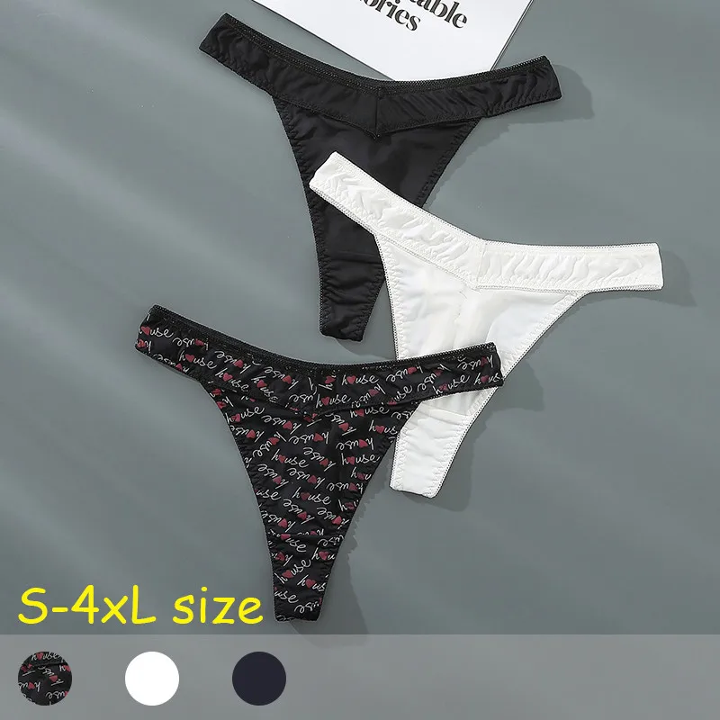 

Plus Size Sexy Fashion Women Underwear Solid Color Printed Thong Low Waist Temptation Summer Cool Panties Breathable Cool Tangas