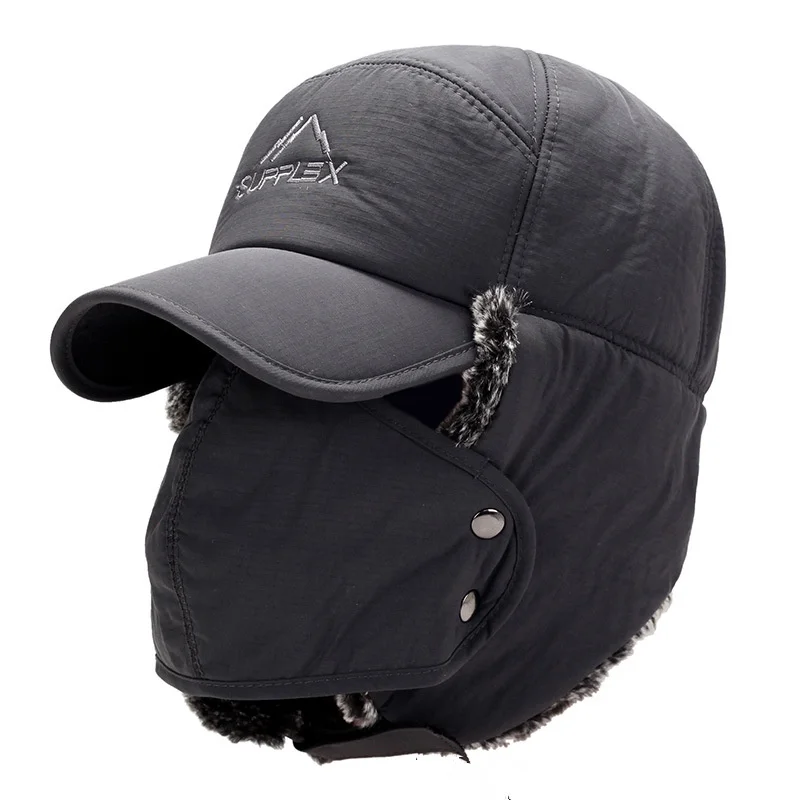 Winter Fur Warm Windproof Hat Men Women Lei Feng Cap Bomber Faux Fur Ear Flap Cap Black Ski Trooper Trapper Cold Anti-snow