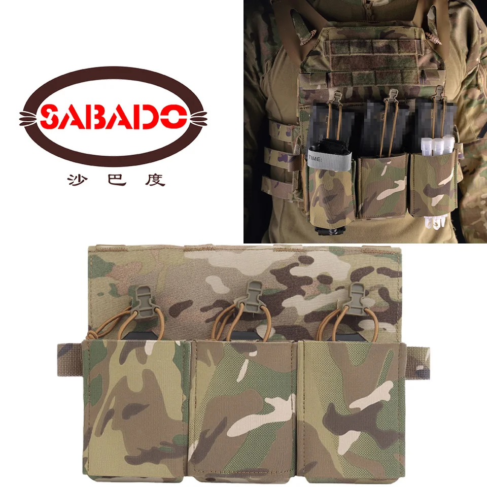 EmersonGear Tactical Triple Magazine Pouch - Hook & Loop (Velcro) Panel, Holds Three 5.56 Magazines