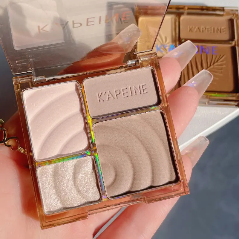 Face Highlighter Contour Palette Makeup Palette 4 Colors Facial Highlighter Makeup Palette 3D Nose Shadow Cosmetics Matte Face Contouring Shadow Palette Face Beauty Makeup Tool