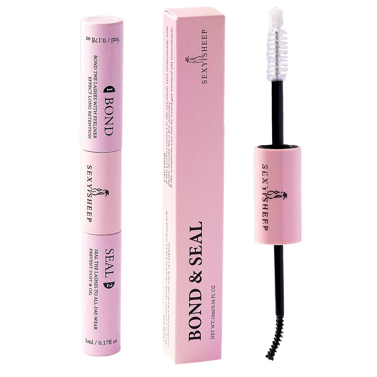 Eyelash Gluing and Sealing for Eyelash Clusters Strong Fixed  Eyelash Glue Lasting 48H 2 in 1(5ml Black Glue + 5ml Clear Seal) 5