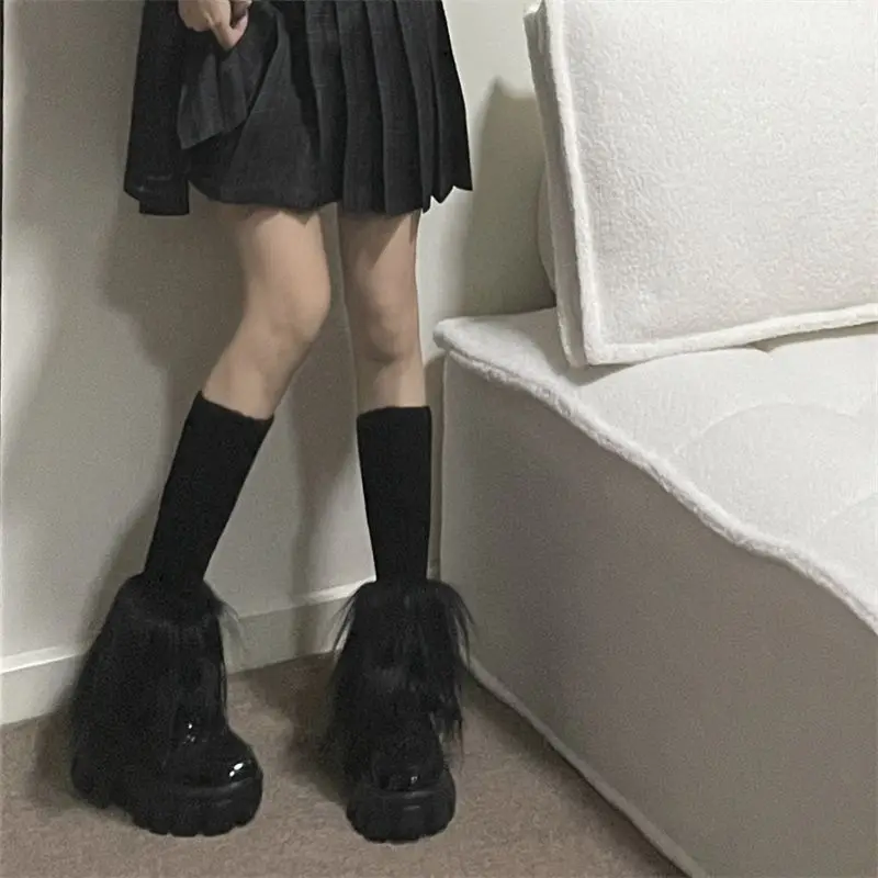 Hand Spliced Woolen Sock Sleeves Knitted Warm and Spicy Girl Millennial Style Y2K Subculture Sock Sleeves Leg Protectors