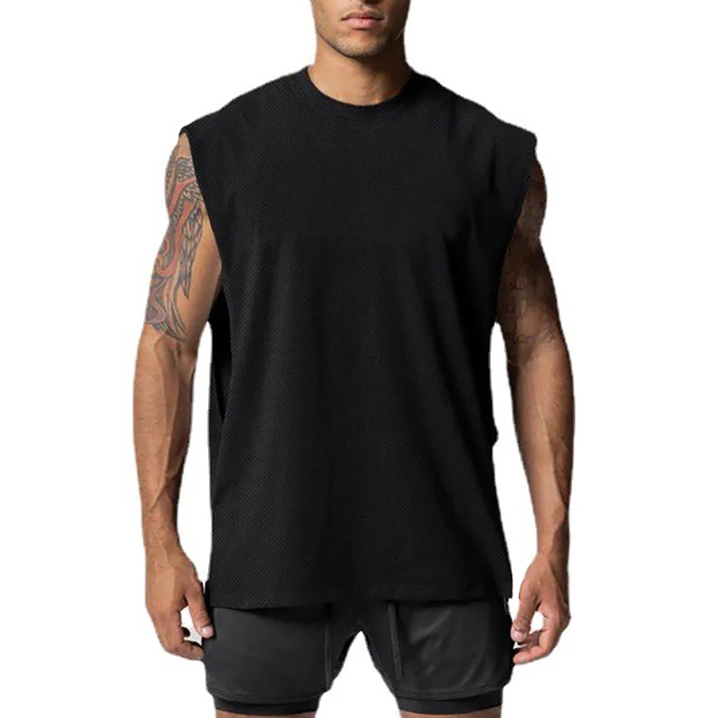 

Blank Open Side Cut Off Gym Tank Top Mens Summer Mesh Fitness Clothing Bodybuilding Singlets Muscle Sleeveless Shirt Sports Vest