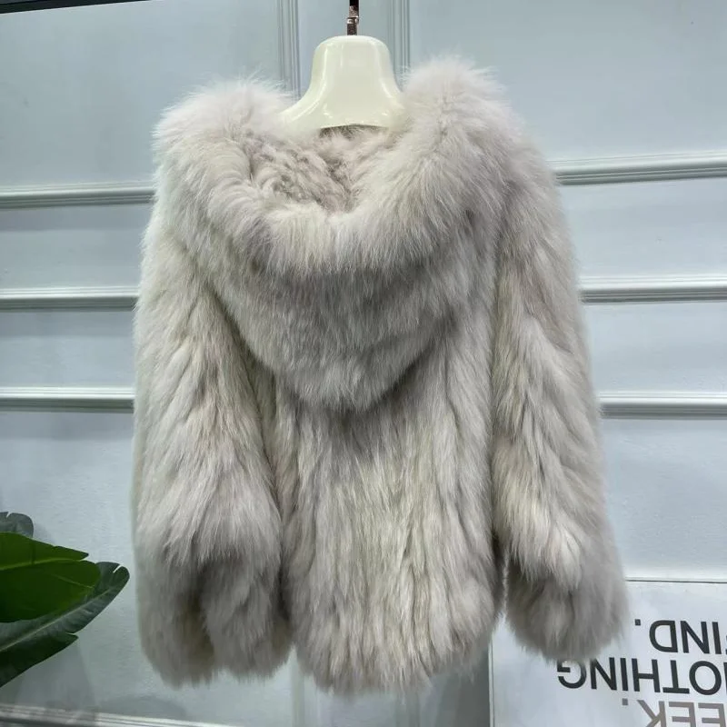 

MPPM Women Real Fur Coat Women Luxury Natural Fox Fur Real Fur Hooded Coat Genuine Fur Coat Women