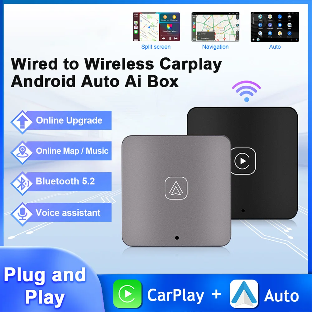 

Wired to Wireless Adapter for CarPlay Android Auto Car Adapter Bluetooth WIFI Plug and Play Auto Pairing Wireless Carplay Dongle