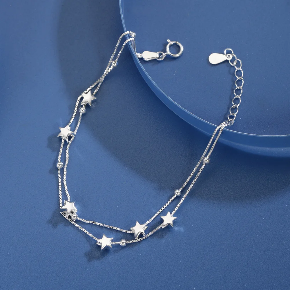 S925 Silver Double layered Layered Women's Fashion Design Sense Personalized Versatile Handicraft Star Bracelet