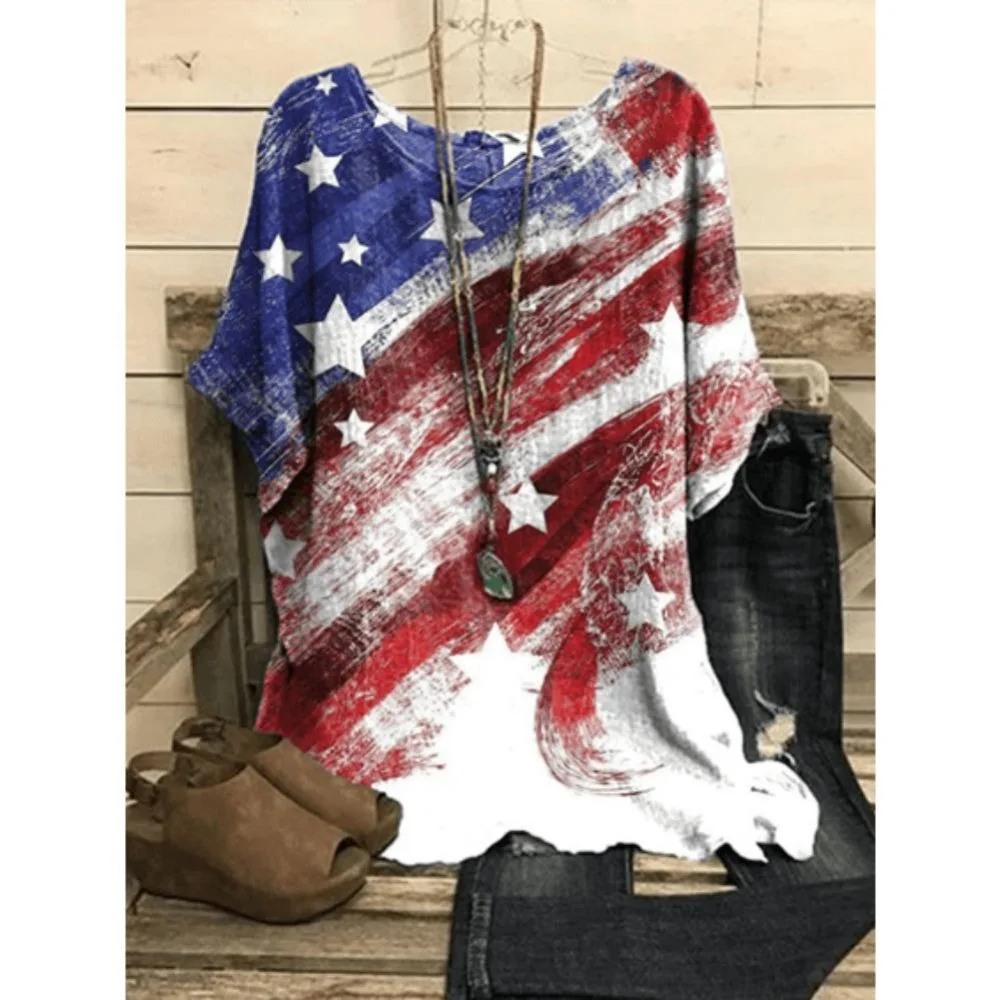

Retro Flag T Shirt Stylish Summer Short Sleeve T-shirt Streetwear Fashion Women Harajuku T-shirt O-Neck Tee Basic Top Blusa Chic