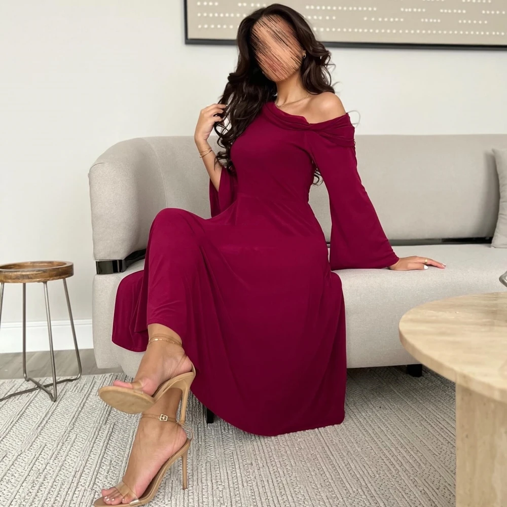 

Ball Dress Evening Prom Jersey Ruched Engagement A-line One-shoulder Bespoke Occasion Gown Midi es Saudi Arabia