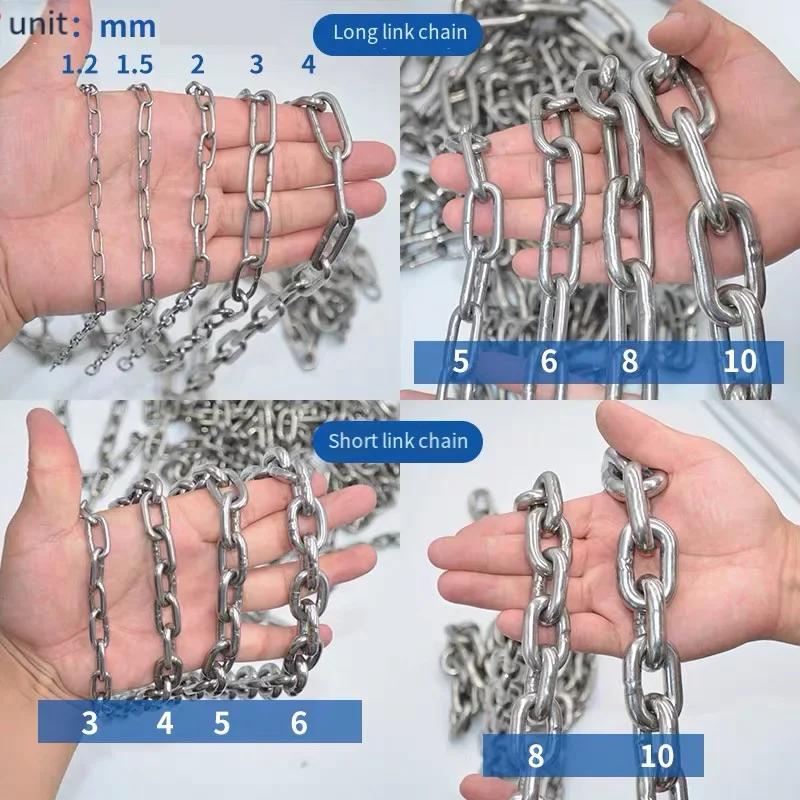 1 Meter 304 Stainless Steel Chain Traction Tag Chandelier Clothes Drying Iron Chain Pet Dog Choker1.2/1.5-12m ​Collar Clotheslin