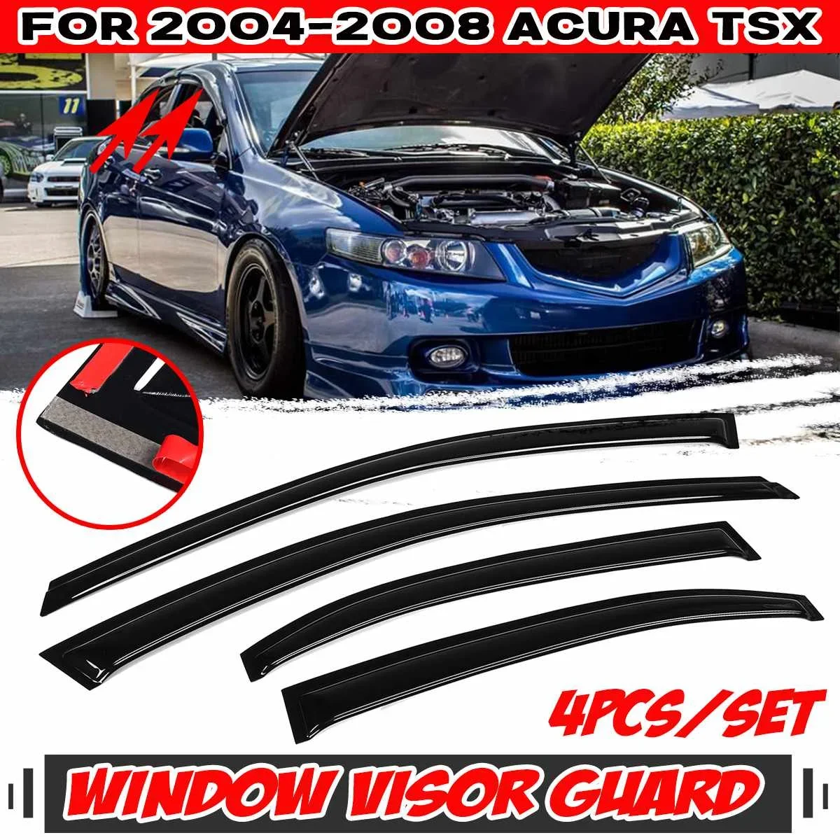 

4PCS Car Door Window Vent Visor Deflector Rain Guard Awning Shelter For ACURA TSX 4 Door Sedan 2004-2014 Window Visor Rain Guard