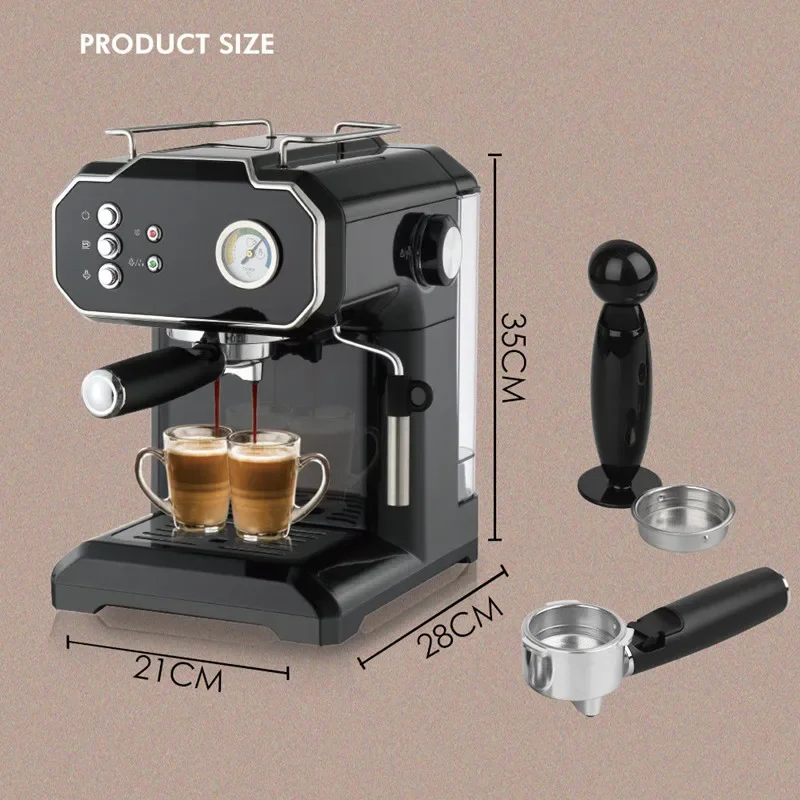 Semi-automatic High-pressure Steam Foaming Milk Household Coffee Machine Electric Stainless Steel 1.5L Black 220V English 5kg 4