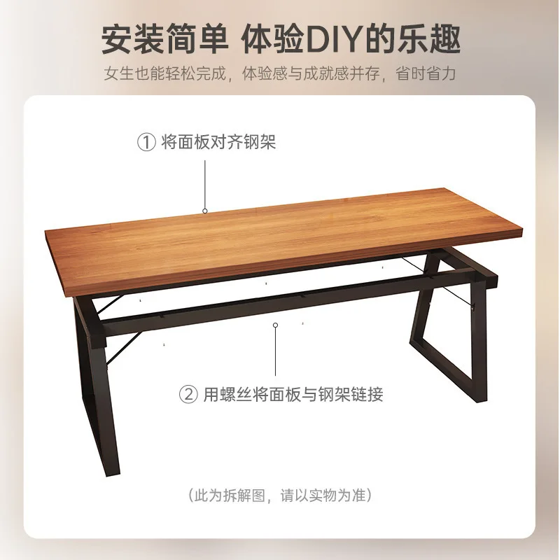 Modern Computer Desk Home Office Desk Large Executive Office Computer Table Study Writing Wooden Tabletop Metal Frame