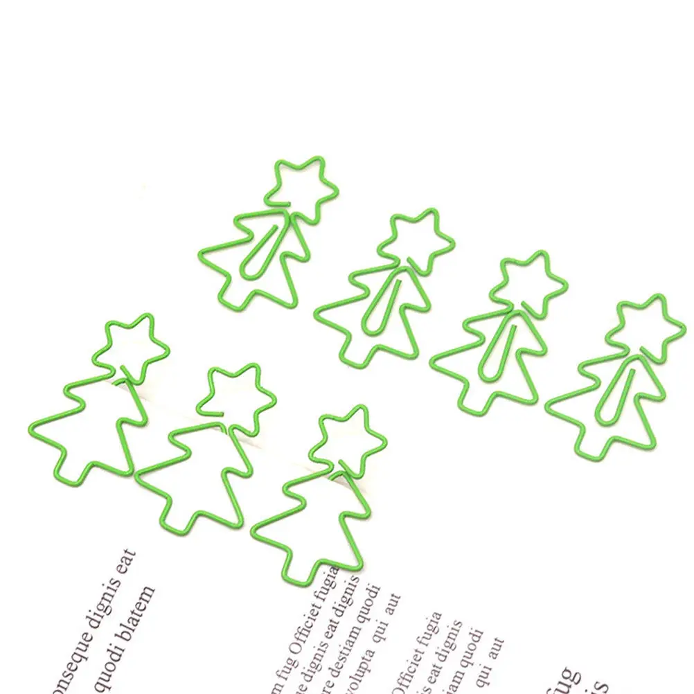 30Pcs 크리스마스 트리 모양의 종이 클립 금속 부드러운 마감 책 클립 페이지 홀더 독서 액세서리 축제 플래너 장식