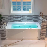 60 Inch Concave Acrylic Rectangular Whirlpool Heated Massage Bathtub, White, with Right Drainage Outlet 1