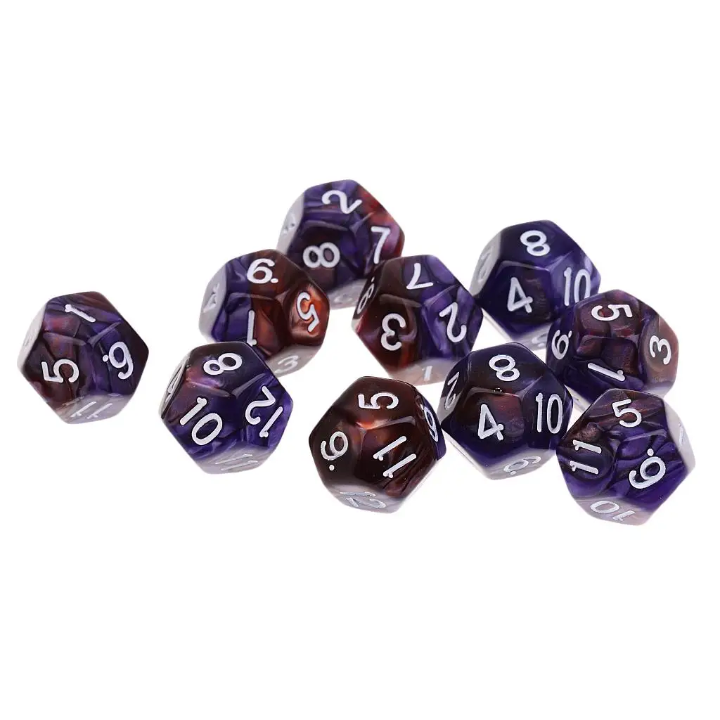 Lot 10 Pieces 12-sided Dice Dice D12 Acrylic 12 Mm for Table Games