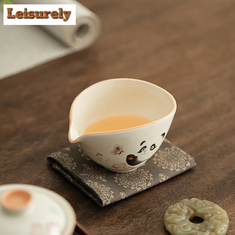 125ML Cream Ding Kiln Panda Play Butterfly Tea Pitcher Tea Divider Cha Hai Dispenser Justice Cup Fair Mug Tea Ceremony Supplies