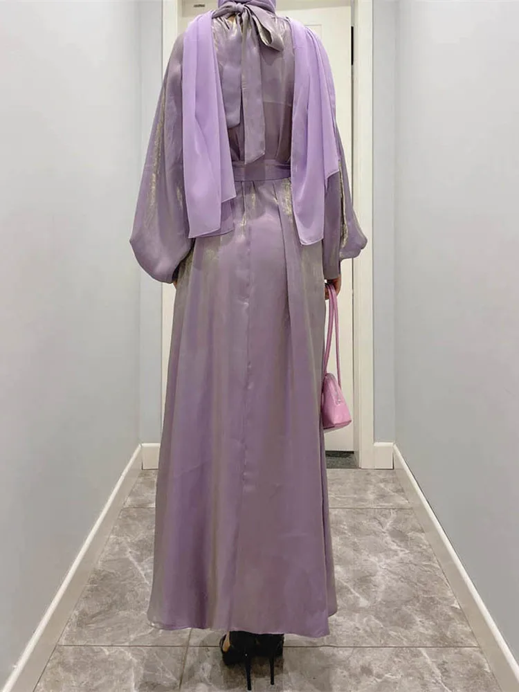 Eid Black Abaya 2023 Women Dress Dubai Silky Lantern Sleeve Muslim Long Dresses Kaftan Djellaba Kimono Islam Robe Caftan Femme