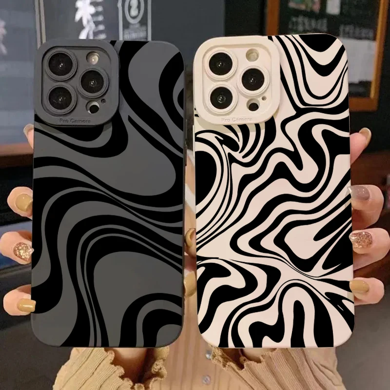 Black Wave Pattern Print TPU Soft Phone Case