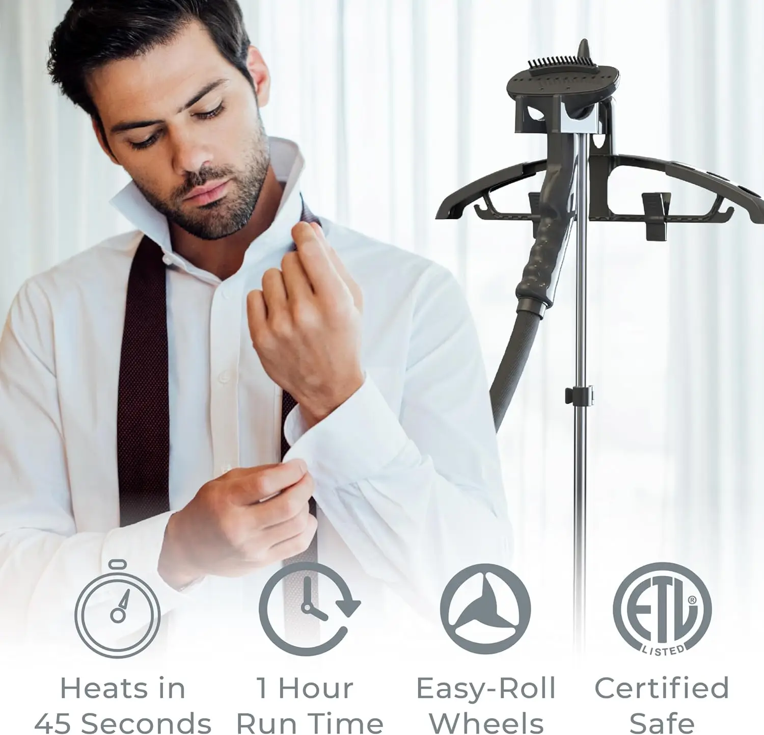 Enrichment® PureSteam™ XL Standing Fabric Steamer - Professional Wrinkle Remover Heats in 45 Seconds; 1/2-Gallon Tank for 1 4