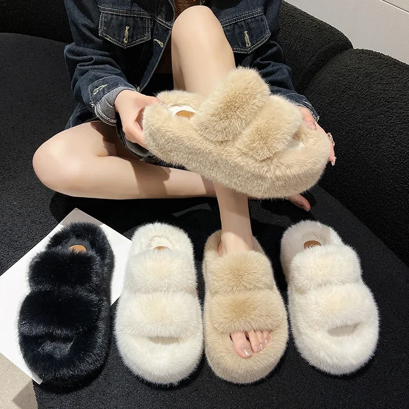 

7cm Thick Table for Women Indoor House Bedroom in Winter with Fluffy Thick Cotton Slippers Woolly Shoes Home Mop