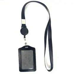 Sleek Black Synthetic Leather Zipper Lanyard - Ideal for Work, School, and Office Essentials (1 set)
