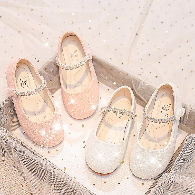 Soft Rhinestones Shine Solid Color Non-slip Girls Mary Janes for Party Wedding Shows Cute leather shoes