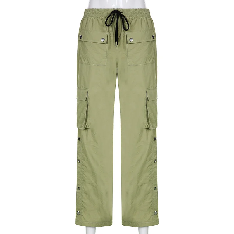 plus size capris LGRQ 2022 new spring and summer fashion women drawstring long full length pants amry green color trousers WV05506L sweatpants