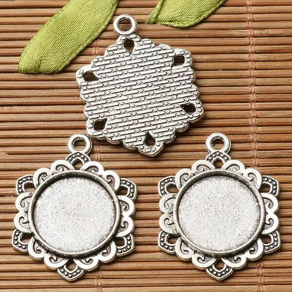 

8pcs dark silver color floral rim round shaped cabochon setting in 16mm EF3296