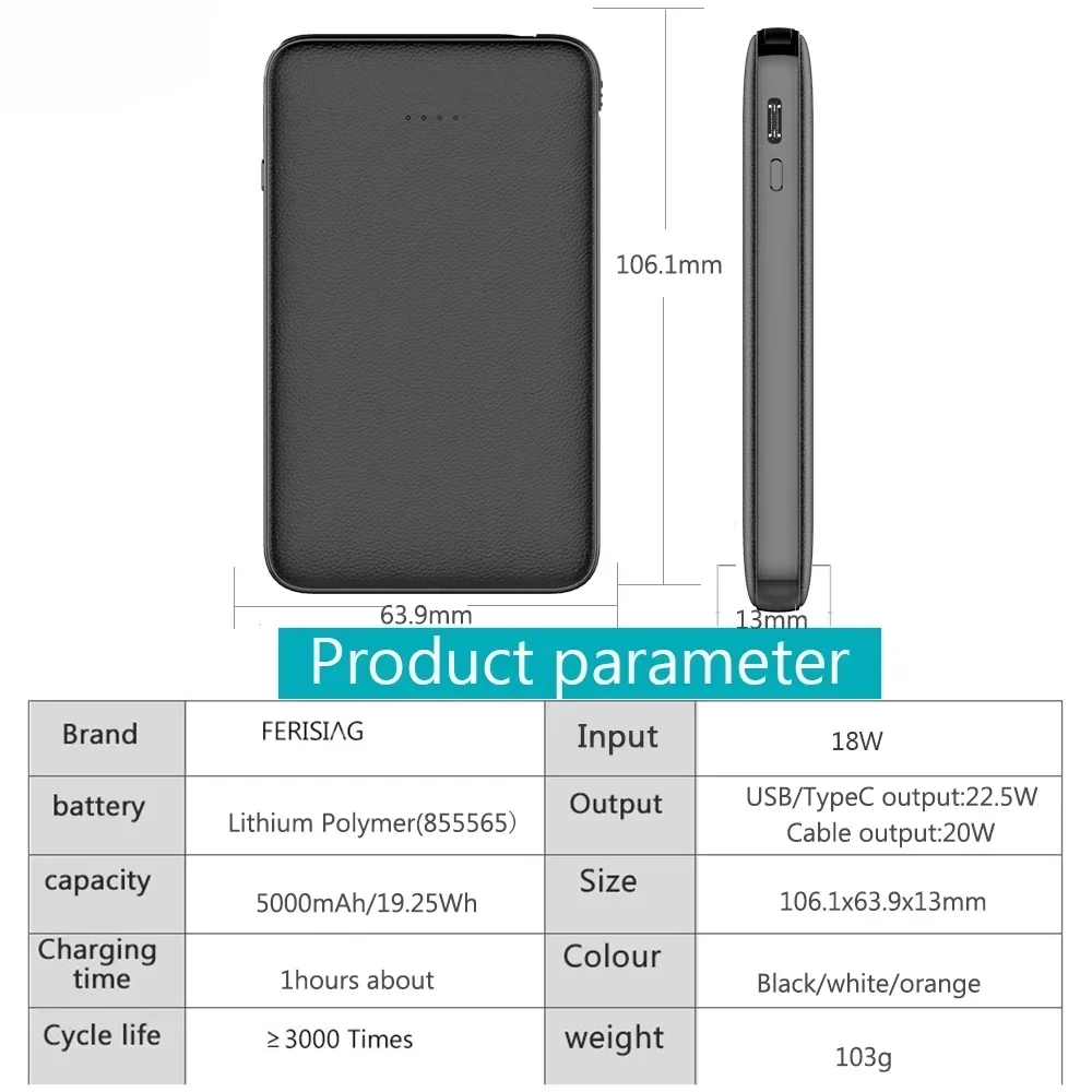 FERISING PD20W/22.5W VOOC Fast Power Bank 5000mAh  Portable Charging External Battery Charger PowerBank Pover bank for Realme images - 6