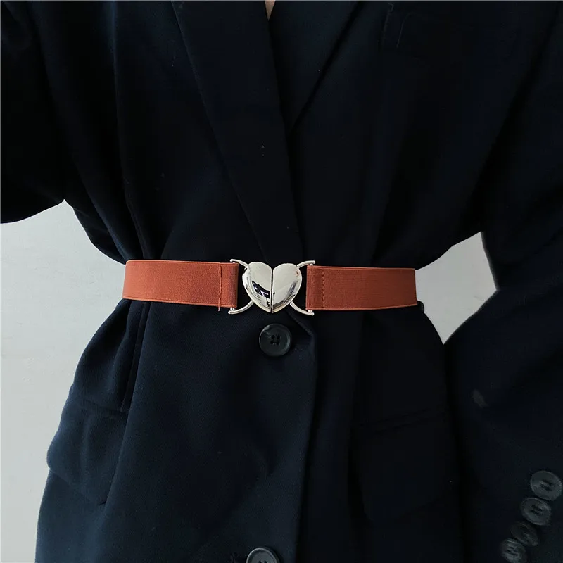 

Metal Heart Buckle Belt Women's Decorative Elastic Dress Sweater Pu Leather Belt Corset Belts Multi Functional Fashion Waistband