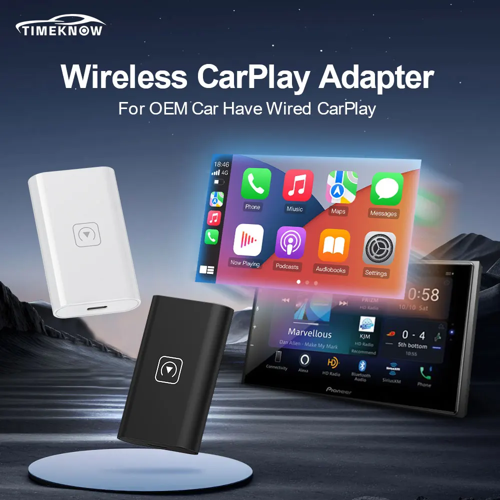 

TIMEKNOW Wireless CarPlay Adapter Car play Ai Box Wired to Wireless Apple CarPlay USB Dongle Android Auto Wireless Connect WIFI