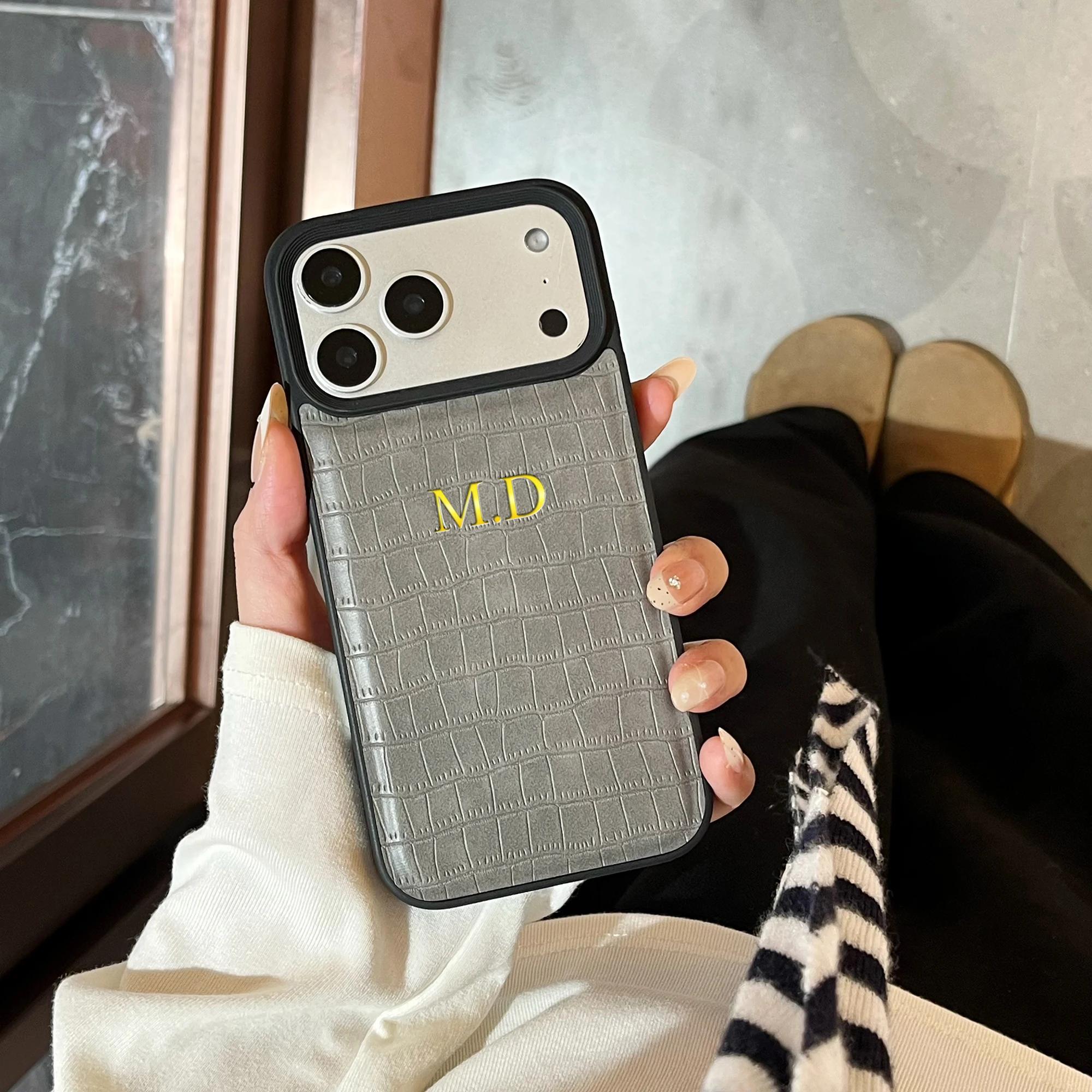 Custom Name Luxury Crocodile Pattern Faux Leather Case For iPhone thumbnail 1