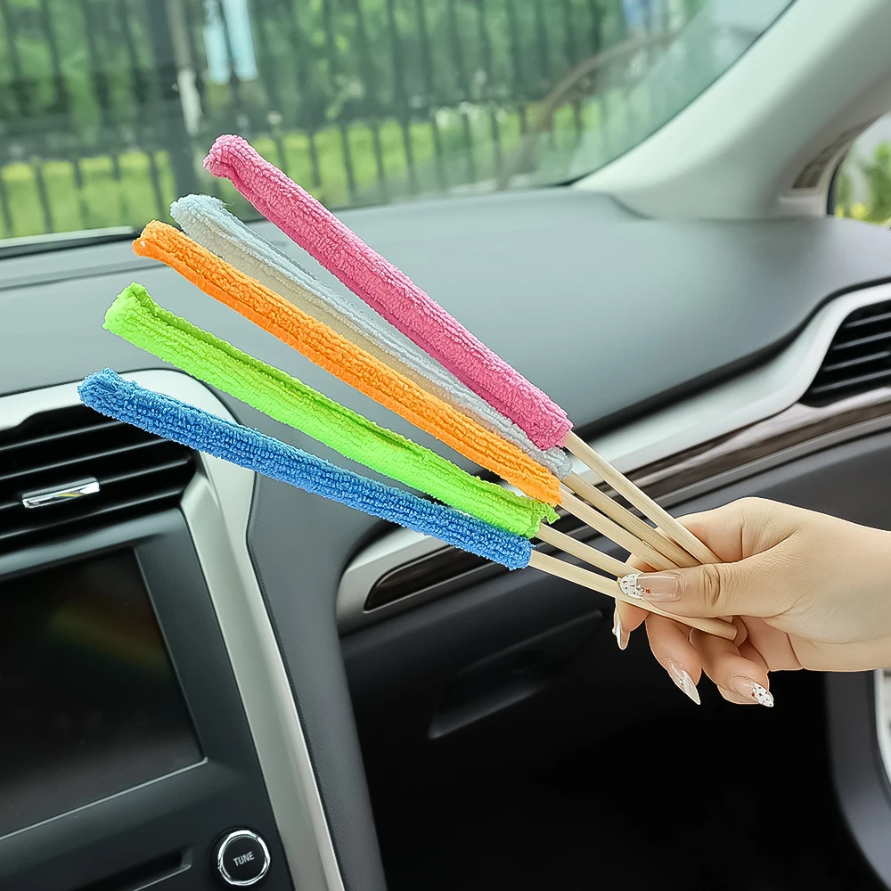 Microfiber Car Detail Cleaning Brush Long Handle Air Conditioner Blind Narrow Dust Collector Stick Auto Wash Cloth Brushes Tools car cleaning accessories car detailing brush set