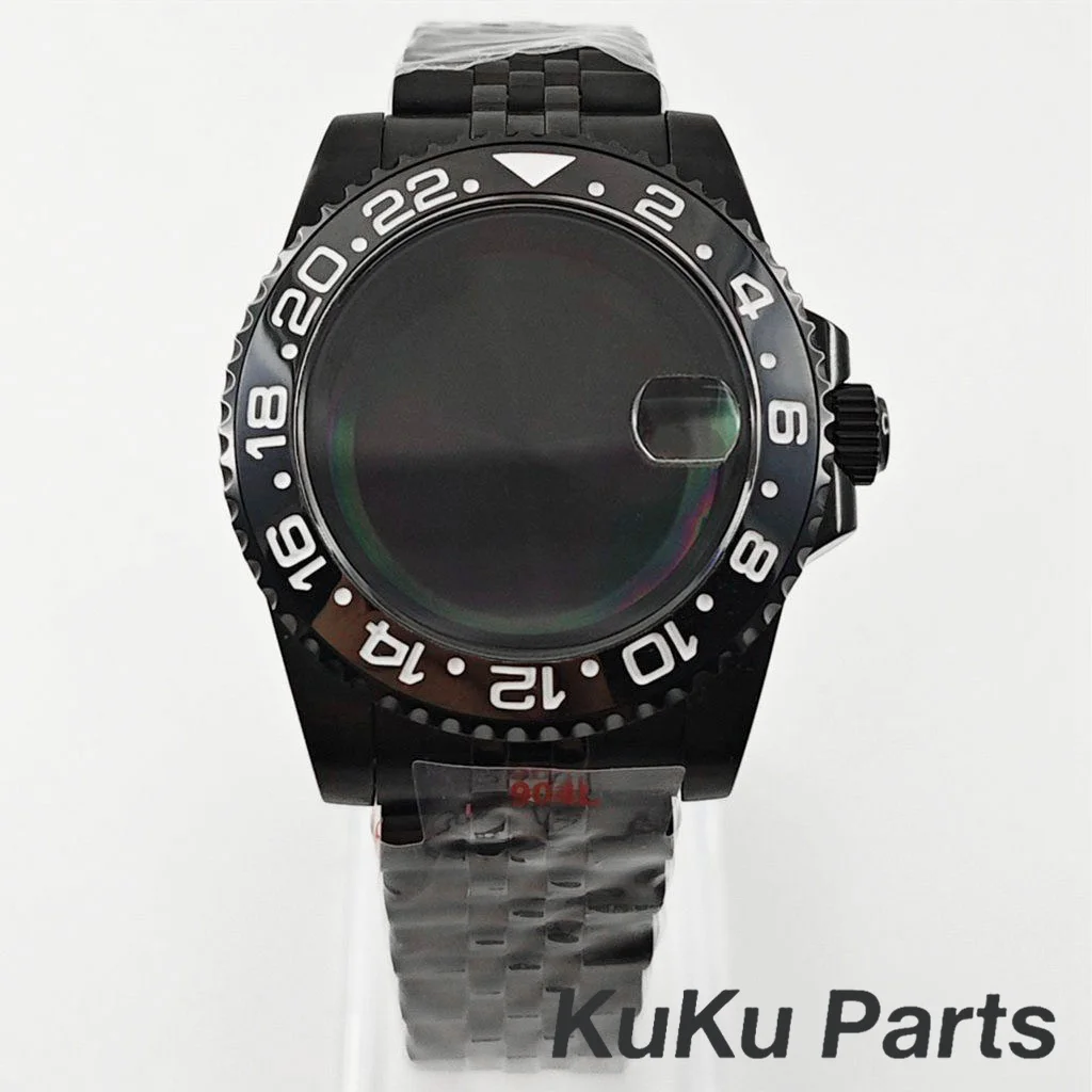 Black Purple GMT Bezel Watch Case with PVD Black Jubilee Bracelet and Sapphire Crystal