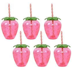 Set of 3/6 Cute Strawberry - Themed Water Cups - Summer Hawaiian Party Decor, Cartoon Food - Grade PP Drinkware - 500ml (6 strawberries)