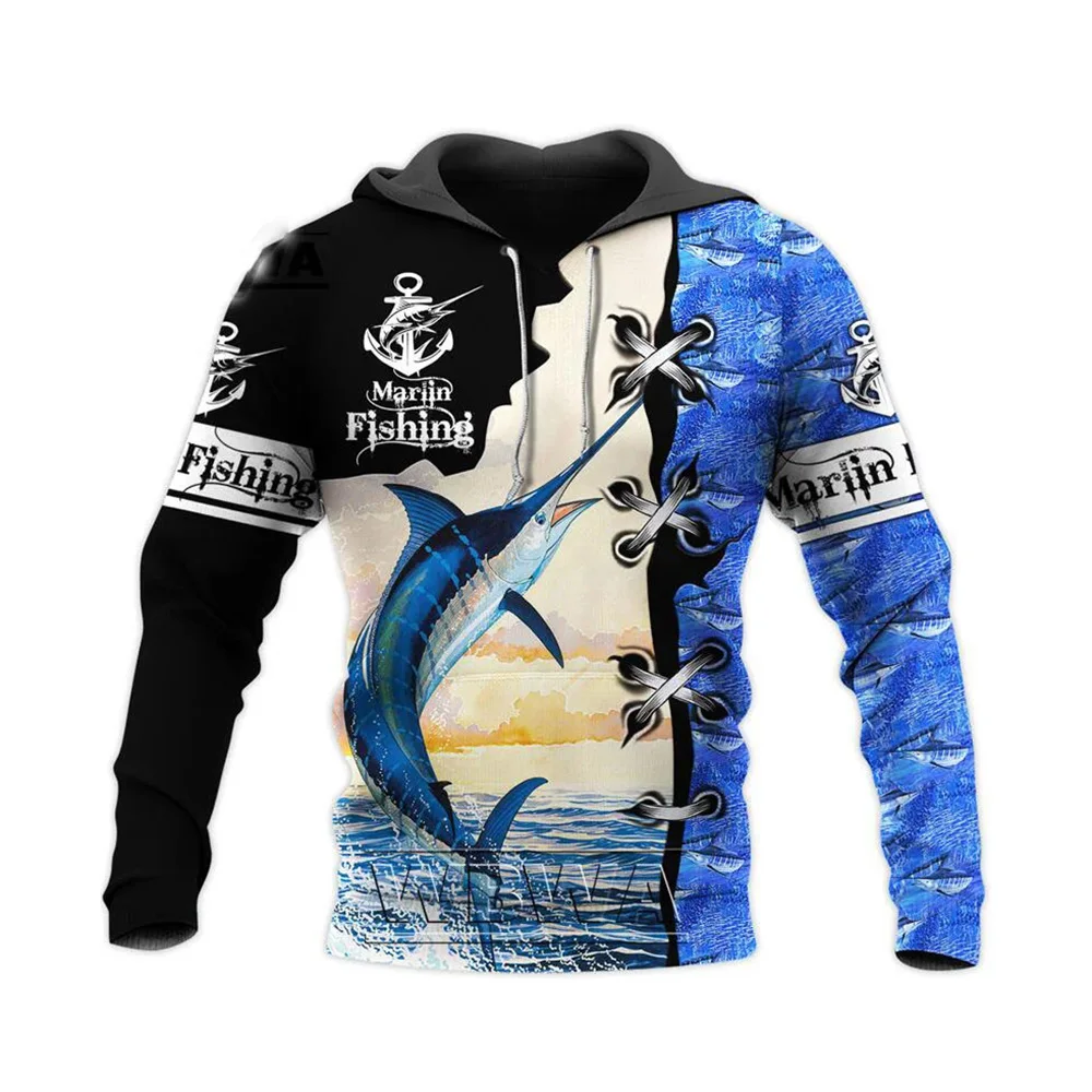 

Winter Oversized Men's Hoodie Sweatshirts 3D Print Deep Sea Fishing Fashion Male Clothes Pullover Sweater Fleece Warm Streetwear