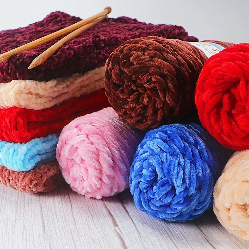 Luxurious Gold Velvet Polyester Yarn – 100g/130m for DIY Knitting Projects