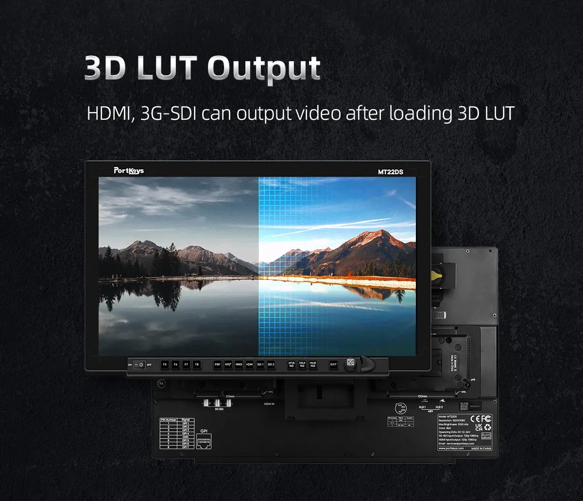 Portkeys MT22DS 21.5 Inch Dual Screen Multi-camera Broadcast Production Monitor Support 3G-SDI Wireless Video Transmission
