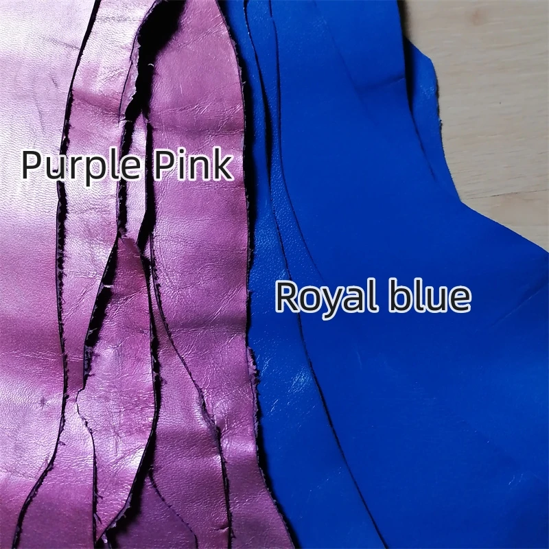 Royal Blue and Purple Pink Top-Grain Goatskin Leather Fabric - Handmade DIY Sheepskin Lining Material