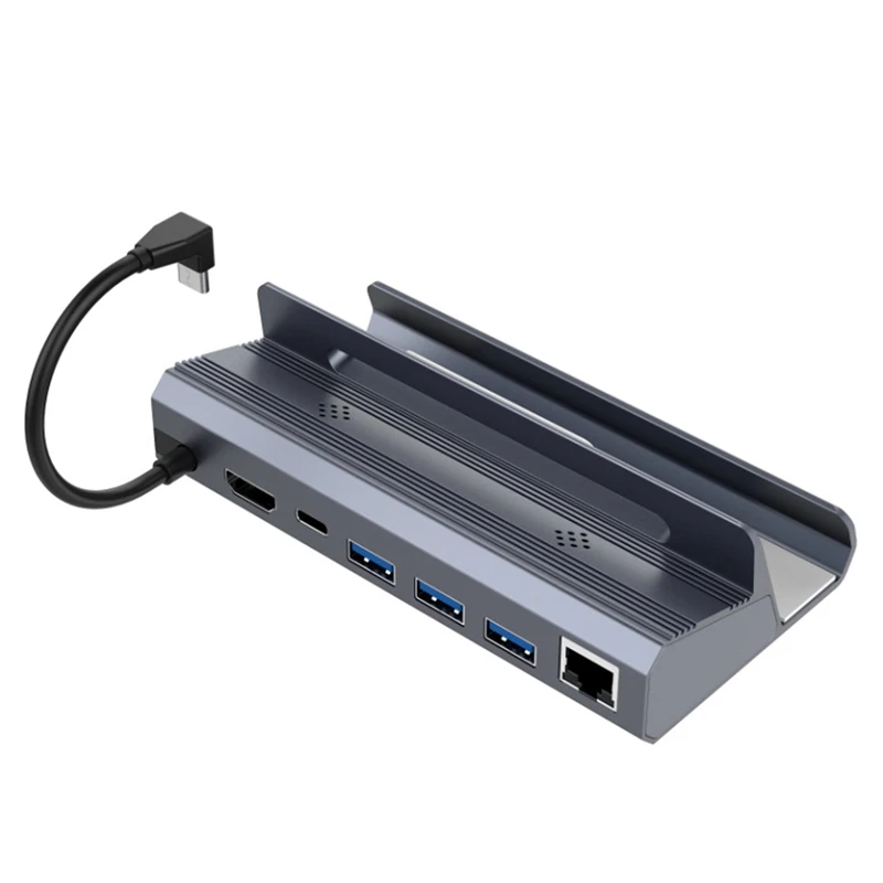 AEE7-Rocoren 스팀 도킹 스테이션 6 In 1 허브 USB 유형 C - 호환 4K 60Hz RJ45 USB 3.0 Steamdeck 충전 TV 베이스