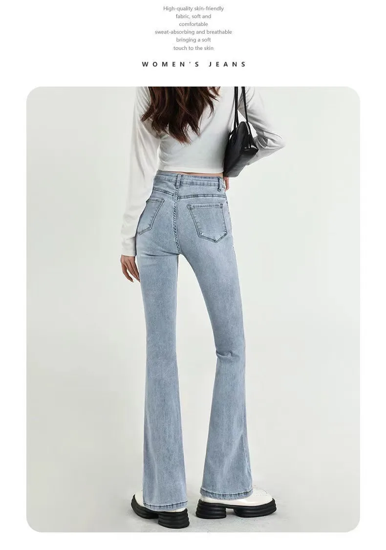 wide leg jeans High Waist Skinny Flare Jeans Women Wide Leg Denim Pants 2022 Fashion Vintage Streetwear Trousers Female All-Match Denim blue jeans